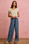 SO ME Mid Rise Ruffled Front Elastic Wide Leg Jeans