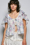 POL Lace Detail Floral Tie Front Ruffle Short Sleeve Blouse