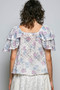 POL Lace Detail Floral Tie Front Ruffle Short Sleeve Blouse