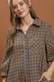 Umgee Plaid Button Down Oversized Shirt Dress