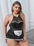 Plus Size French Maid Leather Costume Lingerie Set