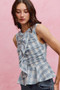 SO ME Plaid Sleeveless Ruffle Peplum Top