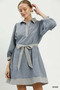 Umgee Striped Contrast Belted Puff Sleeve Mini Dress