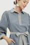 Umgee Striped Contrast Belted Puff Sleeve Mini Dress