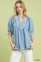 Umgee Textured Jacquard Contrast Trim Top