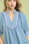 Umgee Textured Jacquard Contrast Trim Top