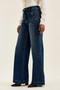 Judy Blue High Waist "lux" Retro Wide Jeans with Front Patch Tab Closure Dk Fade Indigo