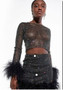 Long-sleeved set decoration body type rhinestone flash nightclub style sexy rhinestone fishnet skirt suit
