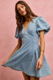 SO ME Bubble Sleeves Denim Fit And Flare Mini Dress