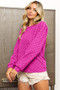 BiBi Brush Chcker Jqd Puff Sleeves Crew Neck Top