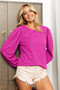 BiBi Brush Chcker Jqd Puff Sleeves Crew Neck Top