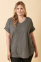 Mittoshop Full Size V-Neck Rolled Short Sleeve T-Shirt
