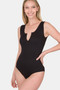 Zenana Microfiber Notched Sleeveless Bodysuit