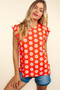 Haptics Round Neck Ruffled Floral Contrast Knit Top
