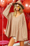 BiBi V-Neck 2 Tone Waffle Uneven Hem Top