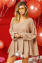 BiBi V-Neck 2 Tone Waffle Uneven Hem Top