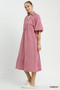 Umgee Puff Sleeve Plaid Midi Dress