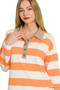 Zenana Striped Contrast Collar Polo Top
