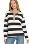 Zenana Striped Contrast Collar Polo Tee