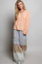 POL Contrast Stitch V-Neck Lightweight Knit Long Sleeve Top