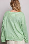 POL V-Neck Contrast Stitch Lightweight Knit Long Sleeve Top
