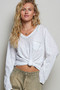 POL Contrast Hand-Stitch V-Neck Lightweight Knit Long Sleeve Top
