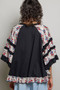 POL Round Neck Half Sleeve Contrast Floral Lace Oversized Knit Top
