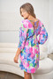 White Birch Full Size Printed V-Neck Tie Back Mini Dress
