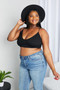 Zenana Full Size Textured Spaghetti Strap Bralette in Black Plus Size