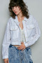POL Eyelet Textured Cotton Cropped Button Front Jacket