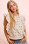 BiBi Flower Printed Ruffle Sleeve Trim Detail Top