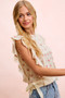 BiBi Flower Printed Ruffle Sleeve Trim Detail Top