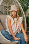 BiBi Flower Printed Ruffle Sleeve Trim Detail Top