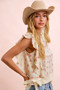 BiBi Flower Printed Ruffle Sleeve Trim Detail Top