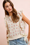 BiBi Flower Printed Ruffle Sleeve Trim Detail Top