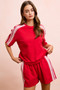 BiBi French Terry Side Lace Detail Short Sleeves Top