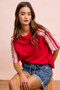 BiBi French Terry Side Lace Detail Short Sleeves Top