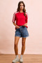BiBi French Terry Side Lace Detail Short Sleeves Top