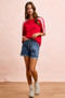 BiBi French Terry Side Lace Detail Short Sleeves Top