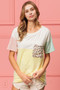BiBi Leopard Front Pocket Ft Color Block Crew Neck Top