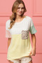 BiBi Leopard Front Pocket Ft Color Block Crew Neck Top