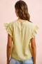 BiBi Cotton Solid Ruffle Sleeve Lace Detail Blouse Top
