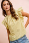 BiBi Cotton Solid Ruffle Sleeve Lace Detail Blouse Top