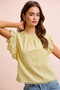 BiBi Cotton Solid Ruffle Sleeve Lace Detail Blouse Top