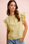 BiBi Cotton Solid Ruffle Sleeve Lace Detail Blouse Top