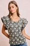 BiBi Floral Jacquard Ruffle Sleeves Knit Top