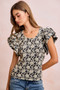 BiBi Floral Jacquard Ruffle Sleeves Knit Top
