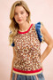 BiBi 4th Of July Leopard Ruffled Detail Knit Top