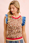 BiBi 4th Of July Leopard Ruffled Detail Knit Top