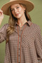 Umgee Plaid Button Down Oversized Shirt Dress